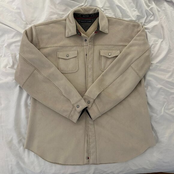 Tommy Hilfiger XL Men’s Eggshell Faux Suede Sherpa Shirt Jacket - Picture 1 of 6